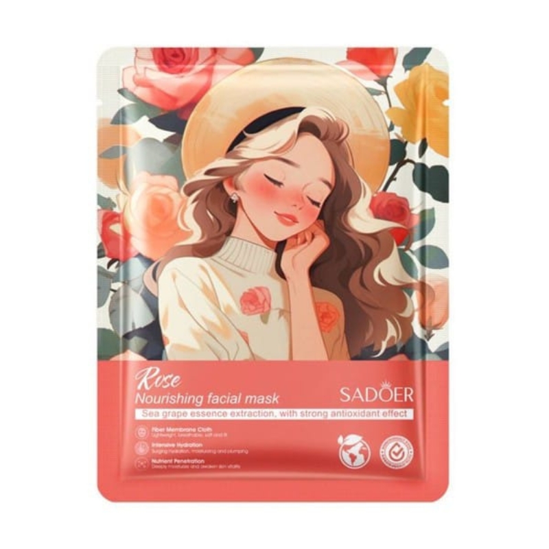 Untitled design (15) ماسک ورقه ای آبرسان رایحه گل رز طرح دختر برند SADOER